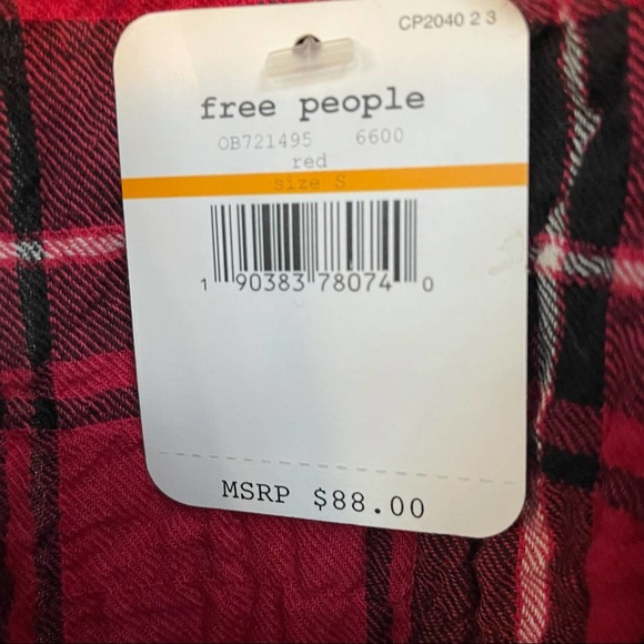 Free People Intimately top plaid new red black S Buffalo Plaid - Picture 7 of 9